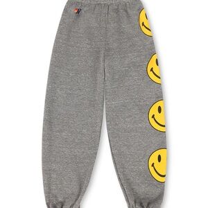 Gray Aviator Nation Joggers with Yellow Smiley Faces